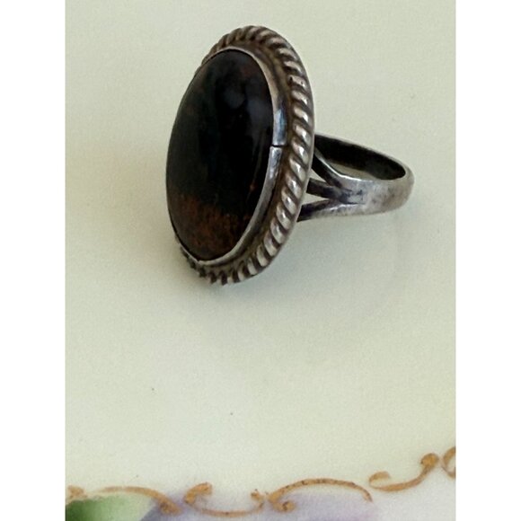 Vintage 70's Navajo Petrified Wood Sterling Ring Size 6.25 - Picture 10 of 16